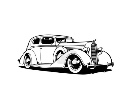 Ilustración de Coche retro. Ilustración vectorial del contorno del automóvil dibujado a mano - Imagen libre de derechos