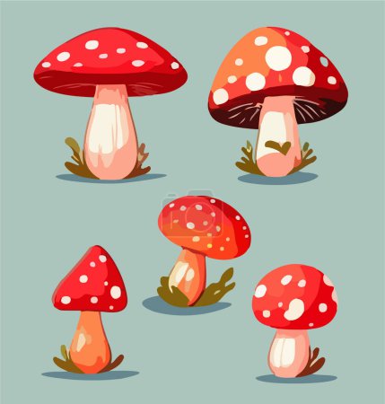 Cartoon mushrooms. Vector illustration, print for background, print on fabric, paper, wallpaper, packaging.