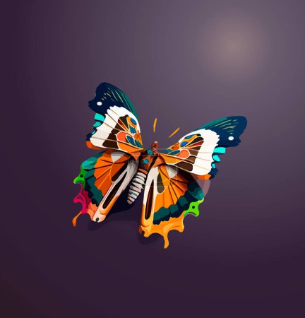 Papillon de couleur dessin animé avec des ailes déployées. Illustration vectorielle