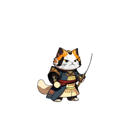Caricature combat chat avec un sabre dans les mains sur un fond blanc. Illustration vectorielle