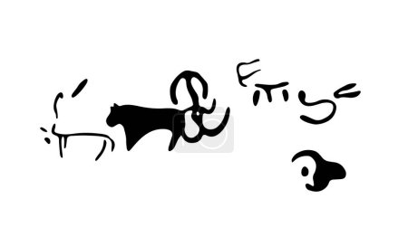 Téléchargez les illustrations : Pétroglyphes rocheux représentant des attaques de serpents sur le bétail ou les pâturages et les gens. Illustration vectorielle de pétroglyphes rupestres préhistoriques découverts sur le territoire arménien - en licence libre de droit
