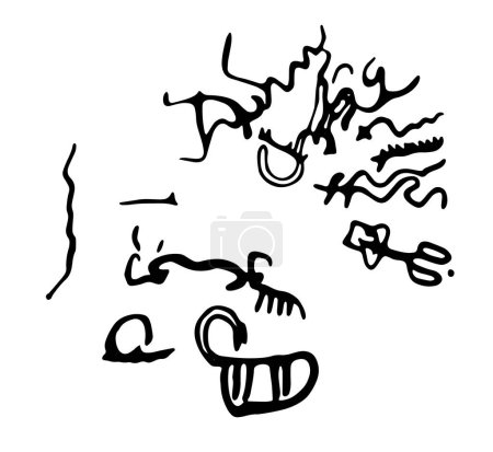Ilustración de Petroglifos rupestres que representan ataques de serpientes contra ganado o pastos y personas. Ilustración vectorial de petroglifos de roca prehistóricos descubiertos en el territorio de Armenia - Imagen libre de derechos