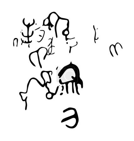 Ilustración de Petroglifos de roca que representan a las personas con un arco de caza de animales. Ilustración vectorial de petroglifos de roca prehistóricos descubiertos en el territorio de Armenia - Imagen libre de derechos