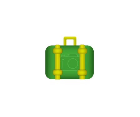 3d vector icon of green suitcase with yellow handle isolated on white background. Cartoon minimalistic style.