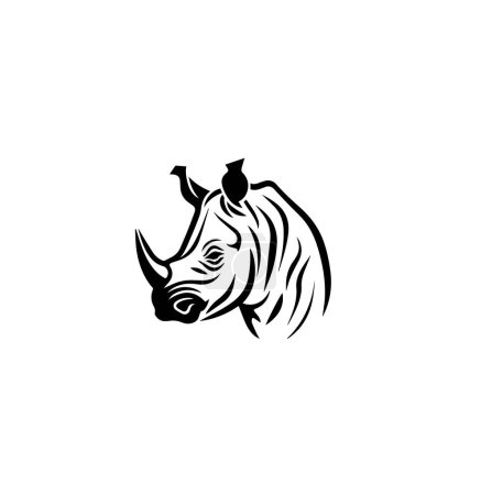 Black and white drawing of a rhinoceros for coloring, or a rhinoceros logo on a white background. Vector illustration