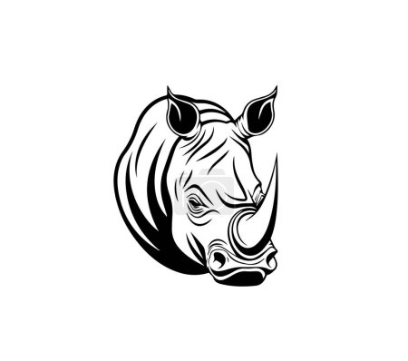 Dibujo blanco y negro de un rinoceronte para colorear, o un logotipo de rinoceronte sobre un fondo blanco. Ilustración vectorial
