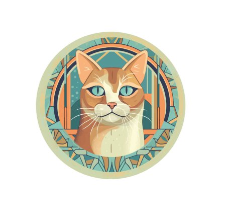 Vector illustration of cartoon cat portrait, logo style image