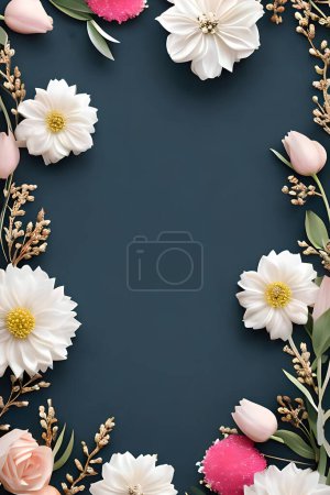 Colorida decoración floral simple, pequeña ilustración de flores, plantilla de fondo, disposición creativa de la naturaleza y las flores. Bueno para banner, borrador de invitación de tarjeta de boda, elemento de diseño y otros.