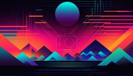 Simple minimalist retro color trendy background abstract colorful wallpaper & backdrop. Artistic digital art 3d rendering geometric line stripe bar element design material. Panoramic mountain planet.