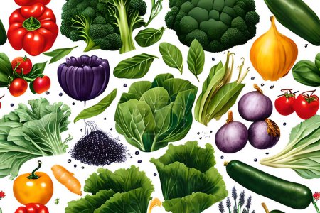 Photo for Vegetable pattern and texture background illustration watercolor seamless collection for fabric or any media print. - Royalty Free Image