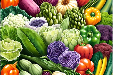 Photo for Vegetable pattern and texture background illustration watercolor seamless collection for fabric or any media print. - Royalty Free Image