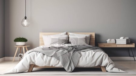 Foto de Simple dormitorio moderno minimalista acogedor cómodo y elegante para la casa y el apartamento, buen interior. - Imagen libre de derechos