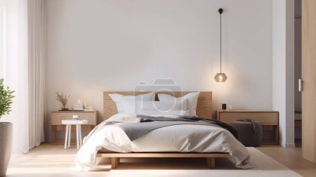 Foto de Simple dormitorio moderno minimalista acogedor cómodo y elegante para la casa y el apartamento, buen interior. - Imagen libre de derechos