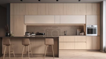 Photo for Simple minimalist modern kitchen cozy comfortable and elegant for house and apartment, cabinet, kitchen sink, and some kitchen appliances, dinning room, good interior. - Royalty Free Image