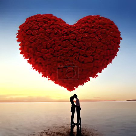 Ilustración de Red love shape valentine days. Happy valentine days. Design material mockup. Express love. Love flower decoration. Fire hearth. Paper hearth. 3D render love hearth. Love concept. - Imagen libre de derechos