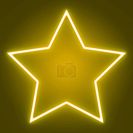 Foto de Estrella amarilla resplandor sobre un fondo negro, estrella de luz de neón amarillo - Imagen libre de derechos
