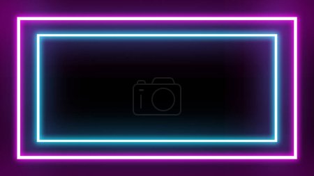 Téléchargez les photos : Violet bleu cadre ligne lueur néon fond vide moderne néon lumière arrière-plan - en image libre de droit