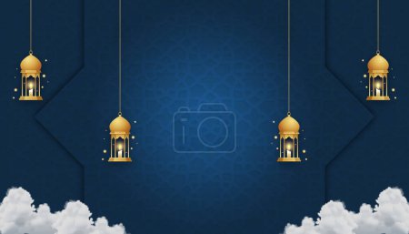 Modern Islamic background blank text, blue gold luxury islamic background for Ramadan Kareem and eid Mubarak design illustration, islamic background vector template design illustration 