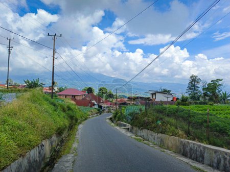 village road on the hill, Mountain hill path road panoramic landscape in indonesia