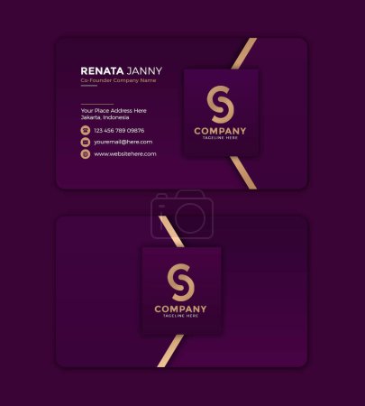 Illustration for Purple gold vector creative and clean business card design template. flat design style. Purple gold colour Name card vector illustration template. - Royalty Free Image