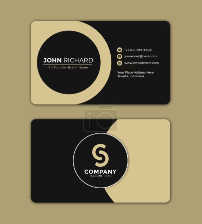 Illustration for Vector creative and clean business card design template. flat design style. Black gold colour Name card vector illustration template. - Royalty Free Image
