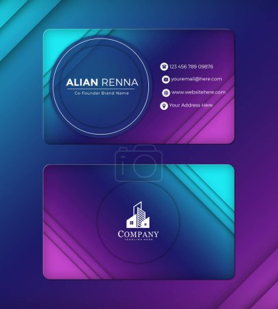 Illustration for Gradient blue purple vector creative and clean business card design template. flat design style. Blue purple colour Name card vector illustration template. - Royalty Free Image