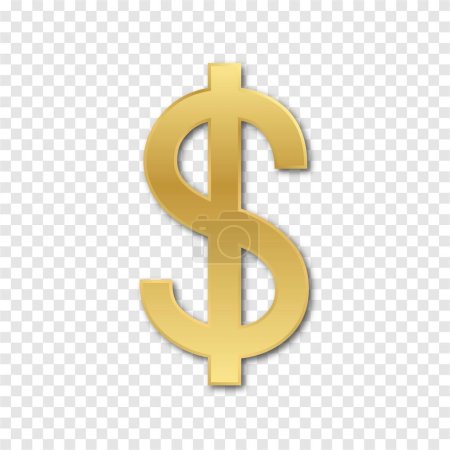 USD coin gold vector, cicle US dollar currency symbol on transpaent background file format eps
