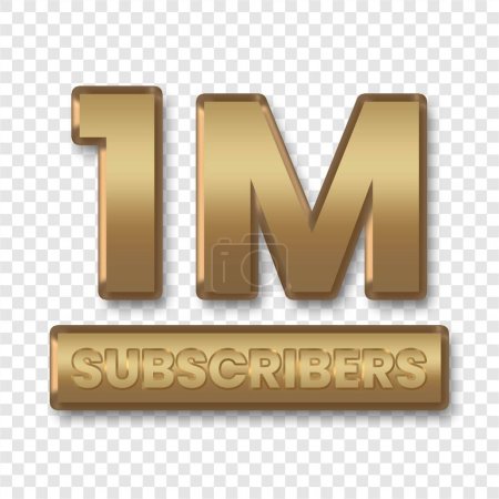 Illustration for Youtube 1m subscribers golden text with transparent background - Royalty Free Image