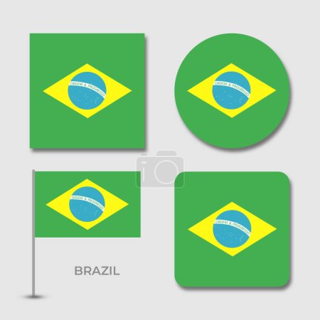 Illustration for Brazil flag set design illustration template file format eps transparent, national flag set design template illustration vector design with shadow - Royalty Free Image