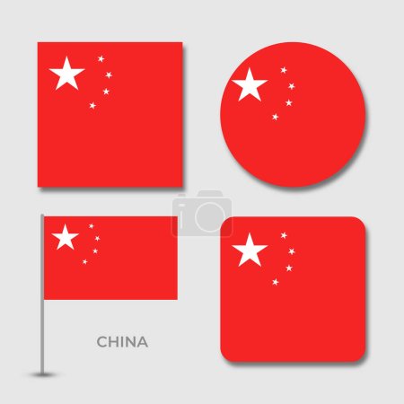 Ilustración de China flag set design illustration template file format eps transparent, national flag set design template illustration vector design with shadow - Imagen libre de derechos