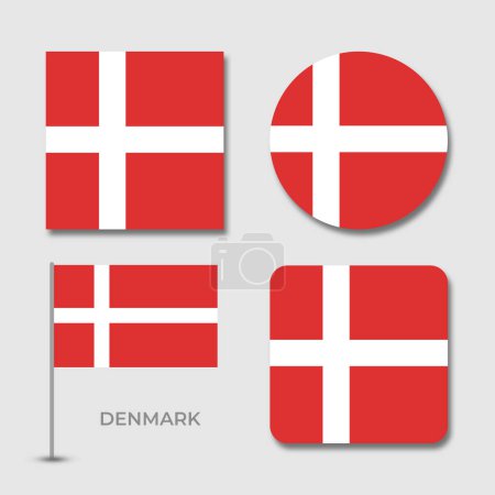 Illustration for Denmark flag set design illustration template file format png transparent, national flag set design template illustration vector design with shadow - Royalty Free Image