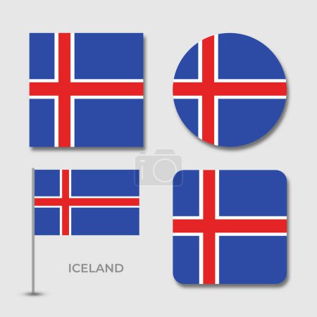 Illustration for Iceland flag set design illustration template file format eps transparent, national flag set design template illustration vector design with shadow - Royalty Free Image