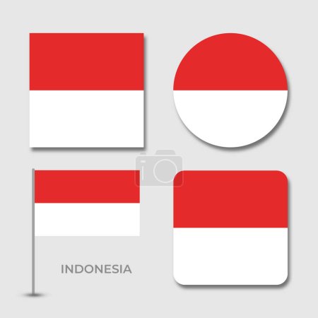 Téléchargez les illustrations : Indonesia flag set design illustration template format de fichier eps transparent, drapeau national set design template illustration vectoriel design avec ombre - en licence libre de droit