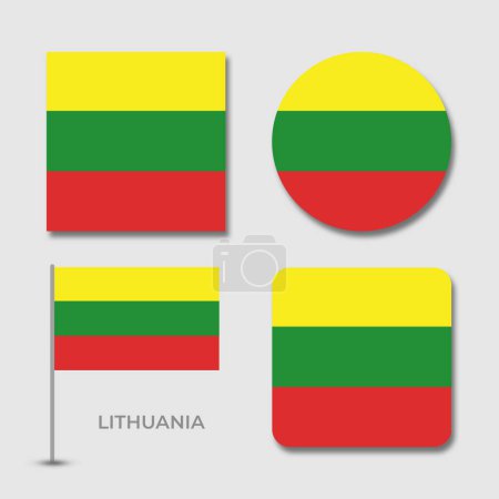 Téléchargez les illustrations : Lithuania flag set design illustration template format de fichier eps transparent, drapeau national set design template illustration vectoriel design avec ombre - en licence libre de droit