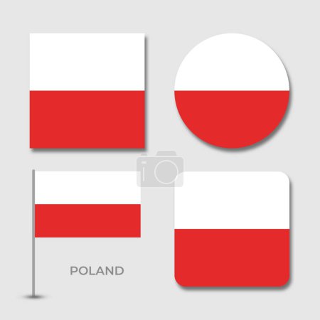 Téléchargez les illustrations : Poland flag set design illustration template format de fichier eps transparent, drapeau national set design template illustration vectoriel design avec ombre - en licence libre de droit