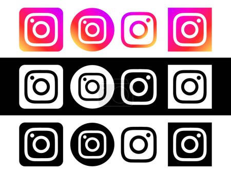 Téléchargez les illustrations : Instagram logo set design élément modèle, Instagram logo noir design - en licence libre de droit