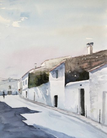 Téléchargez les photos : Watercolor painting of a village street - en image libre de droit