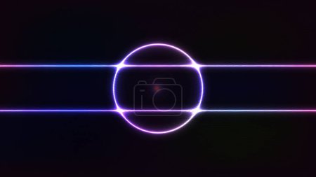 Photo for Photo abstract pathway with neon light circle reflecting, A bright neon circle in front. neon lights background theme. - Royalty Free Image