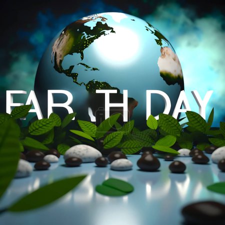 Earth Day illustration background with plants vs plastic and round earth in the middle to celebrate April 22 world earth day
