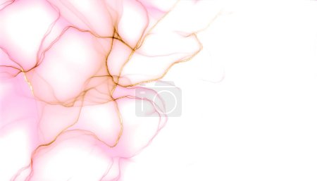 Abstract liquid ink fluid painted luxury marble marbled stone background - Pink petals, blossom flower swirls gold painted splashes