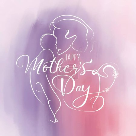 Happy Mother 's Day Grußkarte Design. Muttertag Typografie-Design mit Kind und Mutter Umarmung mit elegantem Hintergrund für Mamas Festkarte Illustration.