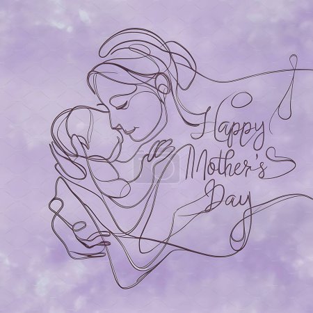 Happy Mother 's Day Grußkarte Design. Muttertag Typografie Design mit einem Kind und einer Umarmung mit einem eleganten Hintergrund für eine Mutti-Festkarte Illustration.