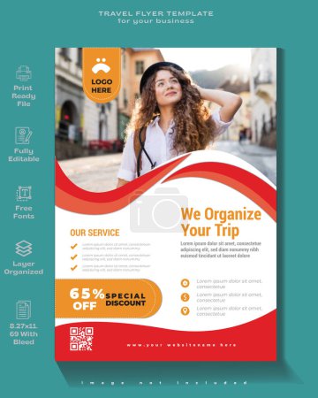 Illustration for Travel flyer design. travel tour flyer template - Royalty Free Image