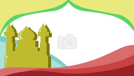 Photo for The background with the theme of Ramadan and Islamic holidays has a silhouette of a mosque and red waves. - Royalty Free Image
