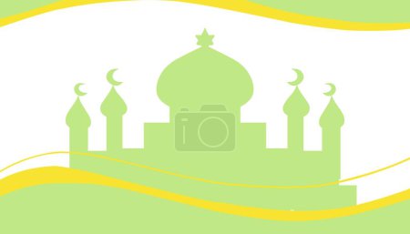 Background theme of Ramadan and Muslim holidays with silhouettes of green mosques and green waves.