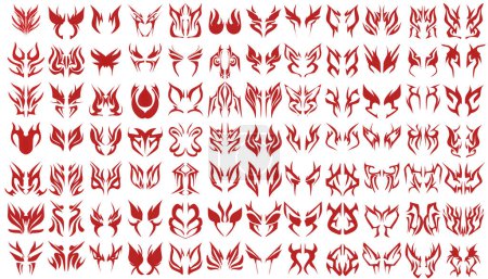 Téléchargez les photos : Une collection d'ensembles de design tribal rouge. Parfait pour les collections de tatouage, d'autocollants ou de logo - en image libre de droit