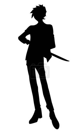 Silhouette of a cool guy with a sword. Perfect for stickers, tattoos, logos, banner elements, banners, icons