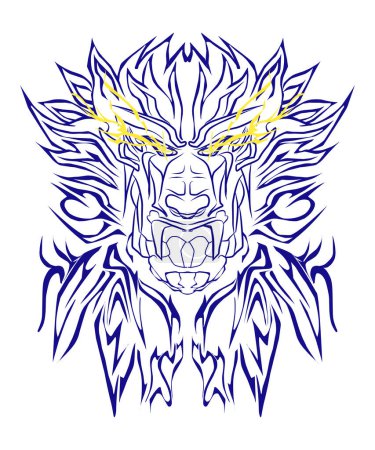 Téléchargez les illustrations : Illustration d'un tatouage tribal de lion bleu. Parfait pour tatouages, autocollants, éléments d'affiche, bannières - en licence libre de droit