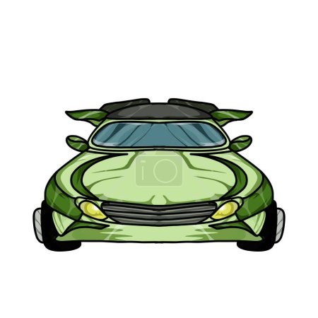 Illustration of a sports car front view. Perfect for stickers, t-shirt designs, clothes, greeting card elements