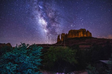 View of the Milky Way over Cathedral Rock, seen from the Cathedral Rock Trailhead on Back O' Beyond Road, Coconino National Park, Sedona, Arizona, April 30, 2017